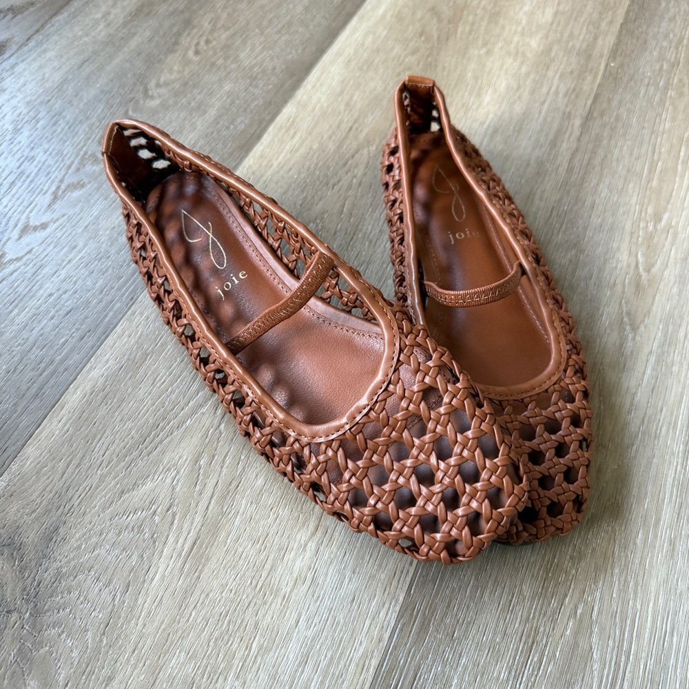 Joie Woven Leather Ballet Flats in Cognac Brown